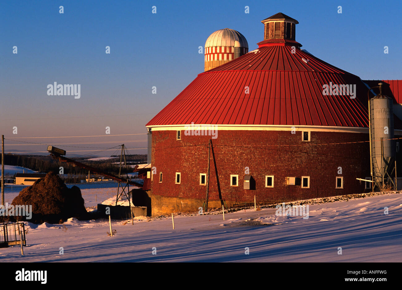 Round barn, Barnston, Eastern Townships, Quebec, Canada Foto Stock