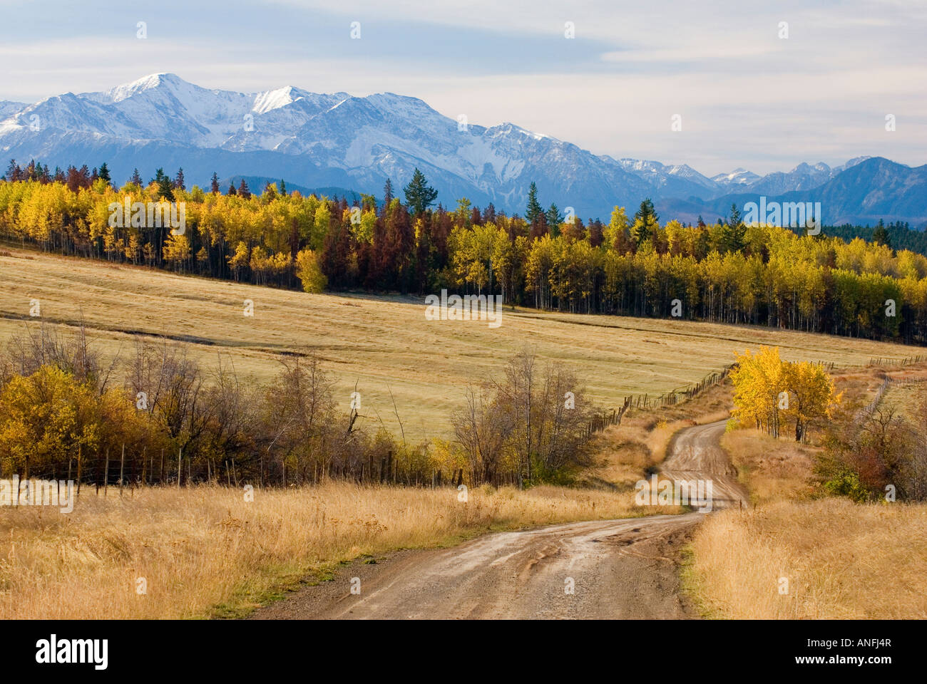 I colori dell'autunno e le montagne della costa vicino a Clinton, British Columbia, Canada. Foto Stock