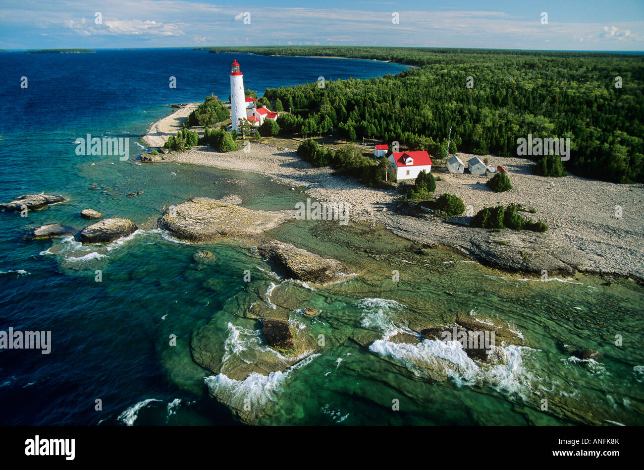 Antenna di cove island lighthouse sulla penisola di Bruce, in Ontario, Canada. Foto Stock