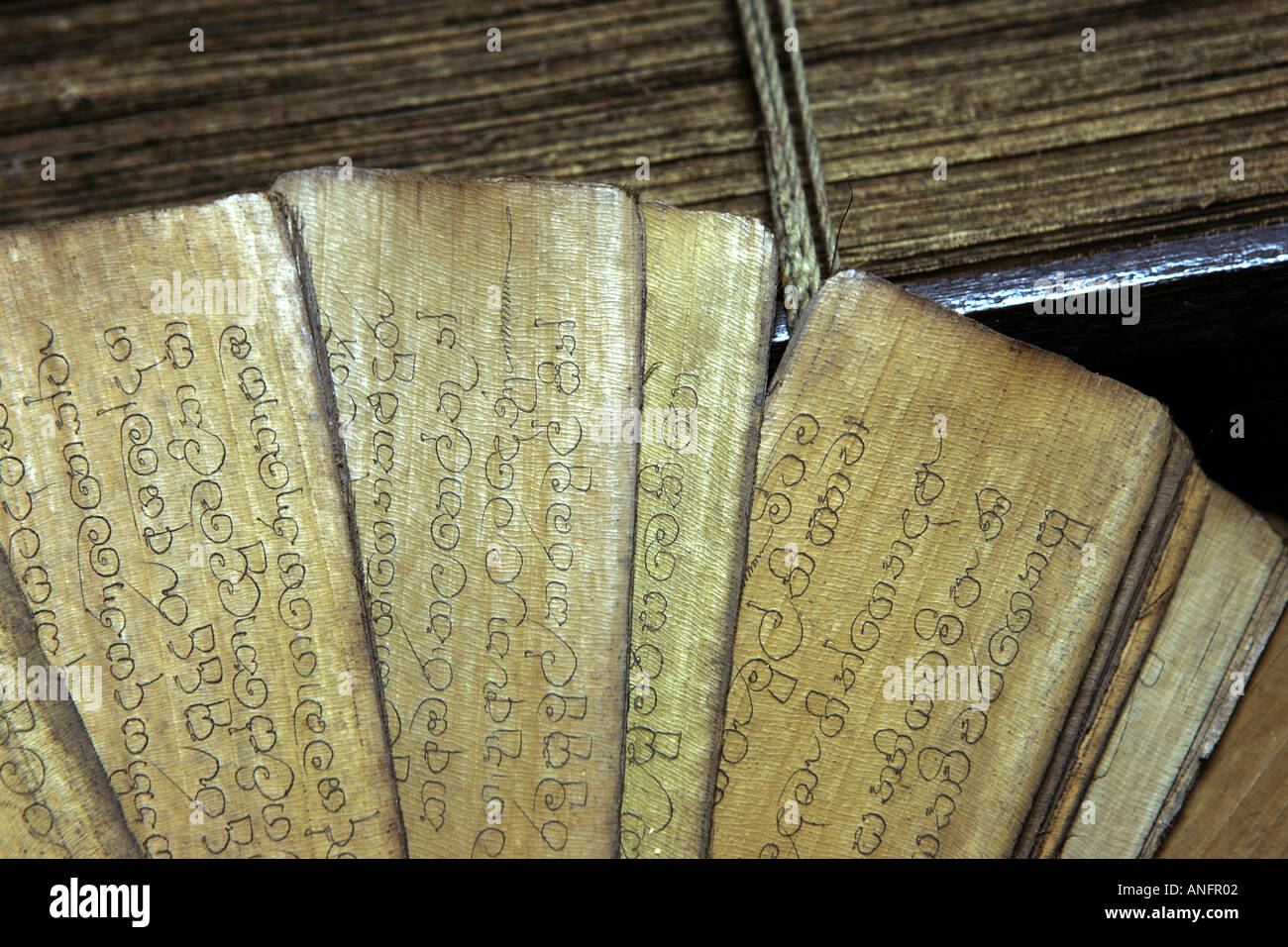 LKA, Sri Lanka : Vecchio scrips sul palmleave, pergamena, carta pergamena, con traditionel ricette ayurvedica Foto Stock