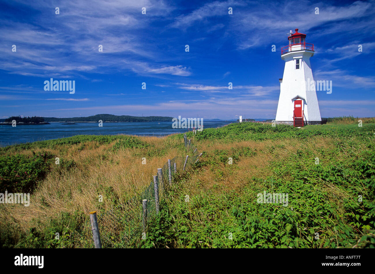 Green Point lighthouse sulla Baia di Fundy, New Brunswick, Canada. Foto Stock