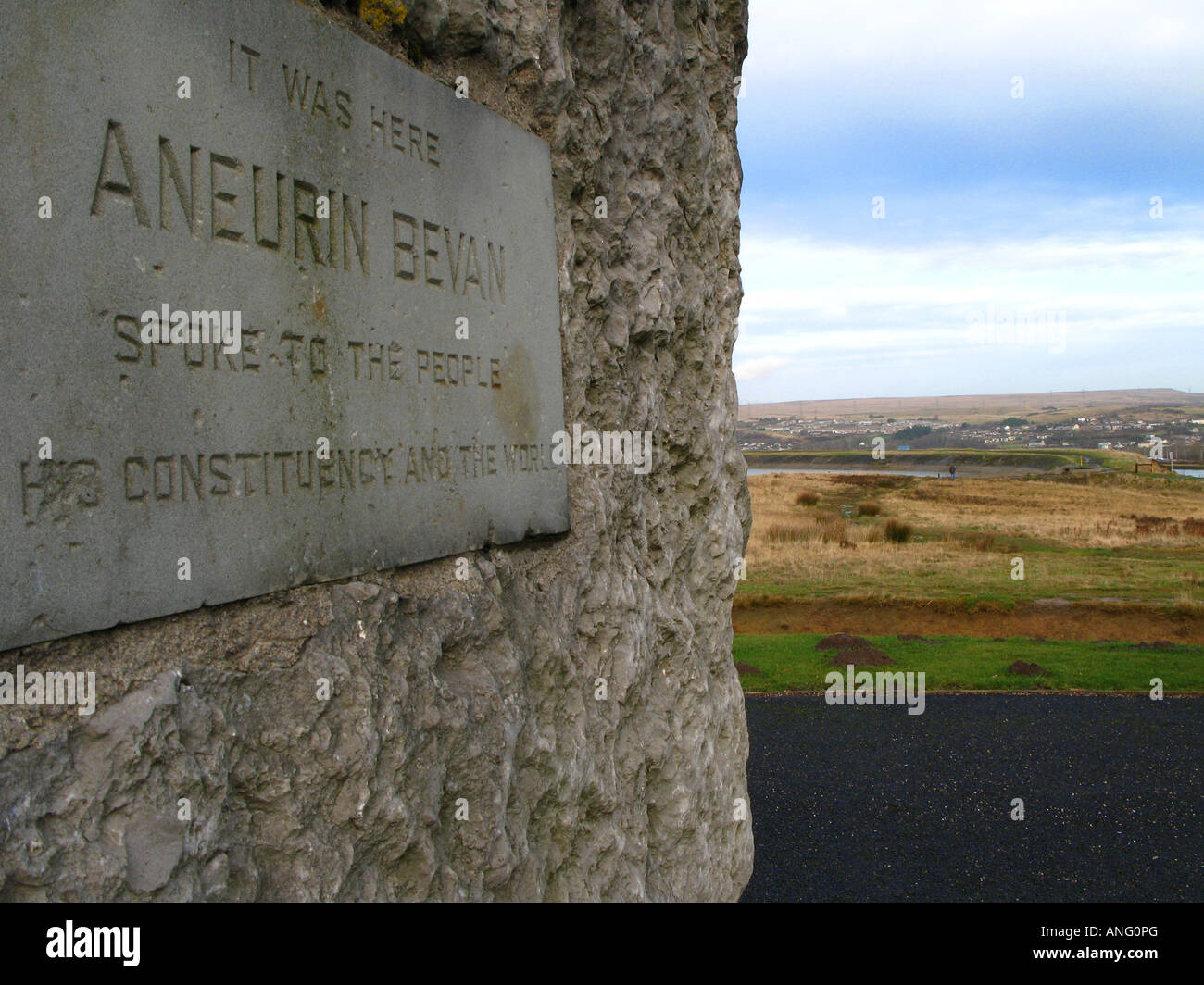 Il Aneurin Bevan cippi Tredegar, South Wales, Regno Unito. Fondatore del NHS in 1948 Foto Stock