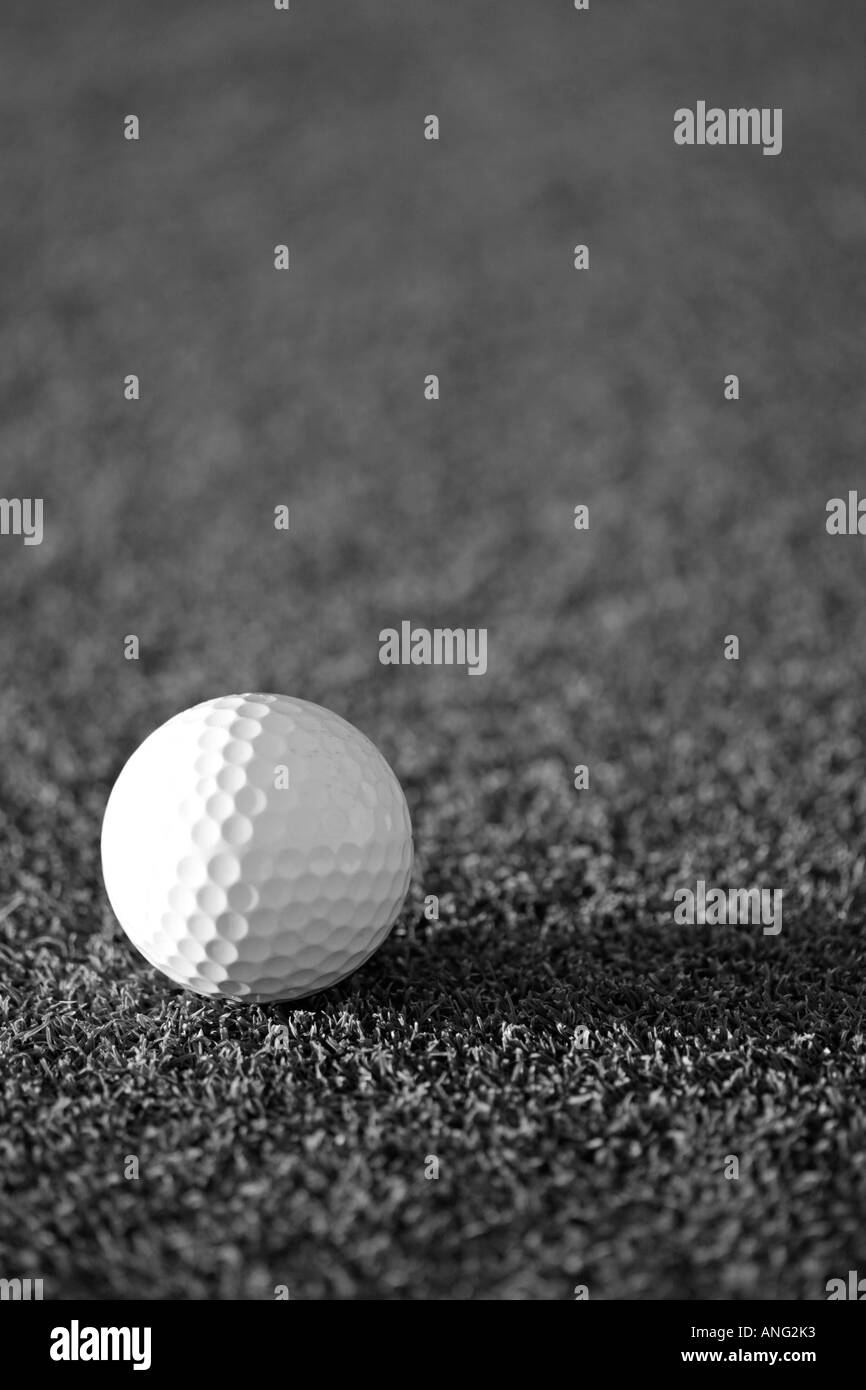 Bianco e nero solitario pallina da golf sul putting green Foto Stock