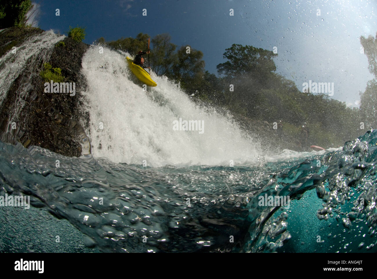 Kayakers sul fiume Actopan vicino a Xalapa in Messico Foto Stock