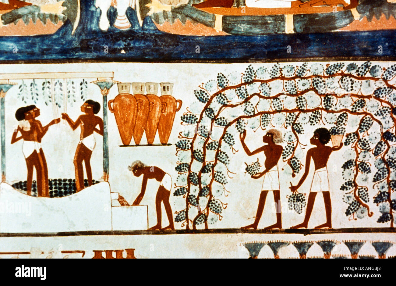 Egitto tomba dei nobili a Tebe Cappella del vino notte premendo 1425 BC Foto Stock