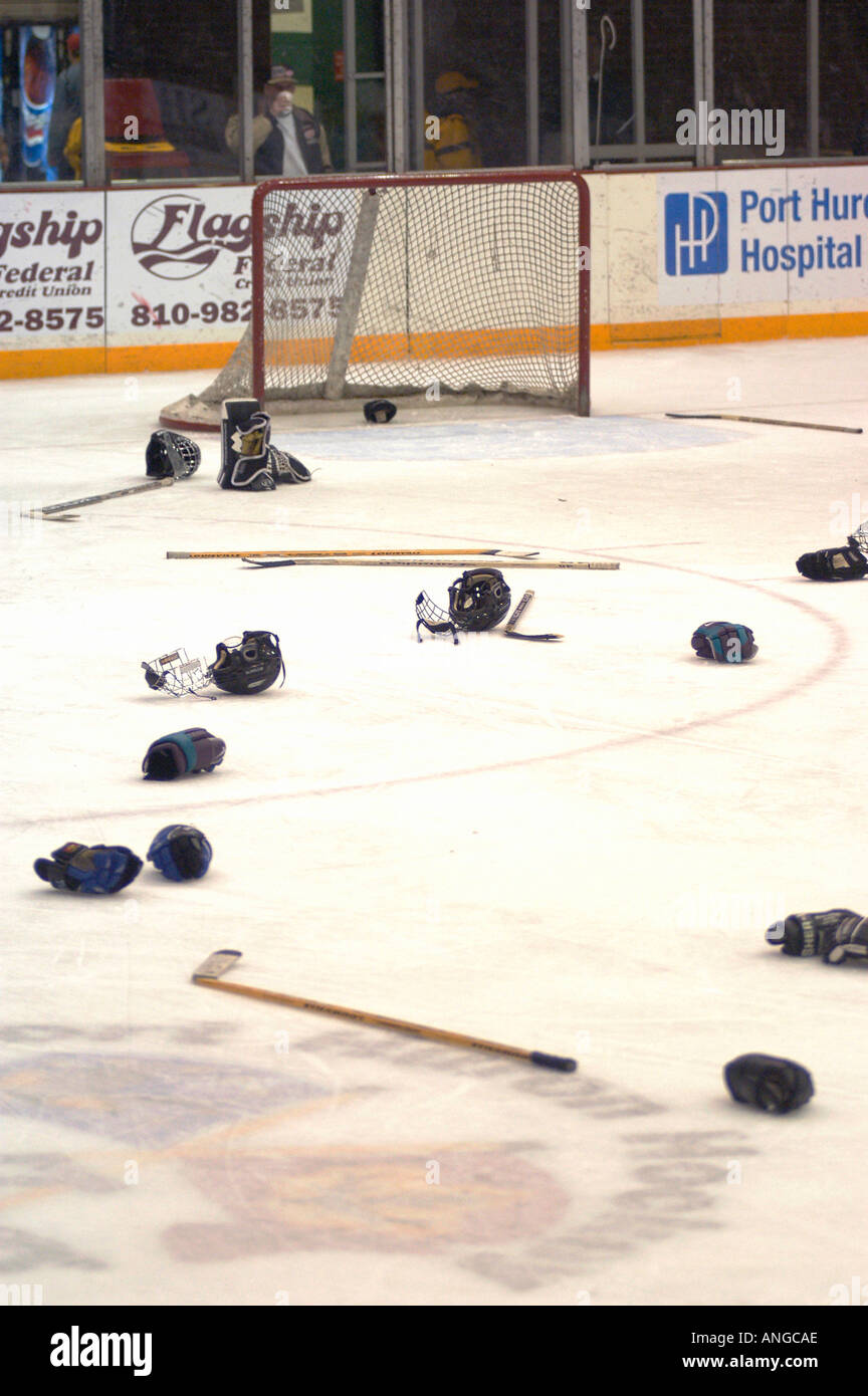 Ice hockey tournament Action Stick argento internazionale playoff di Hockey a Port Huron Michigan Foto Stock