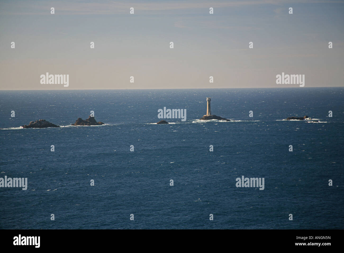 Longships lighthouse Land s End Cornwall UK Foto Stock