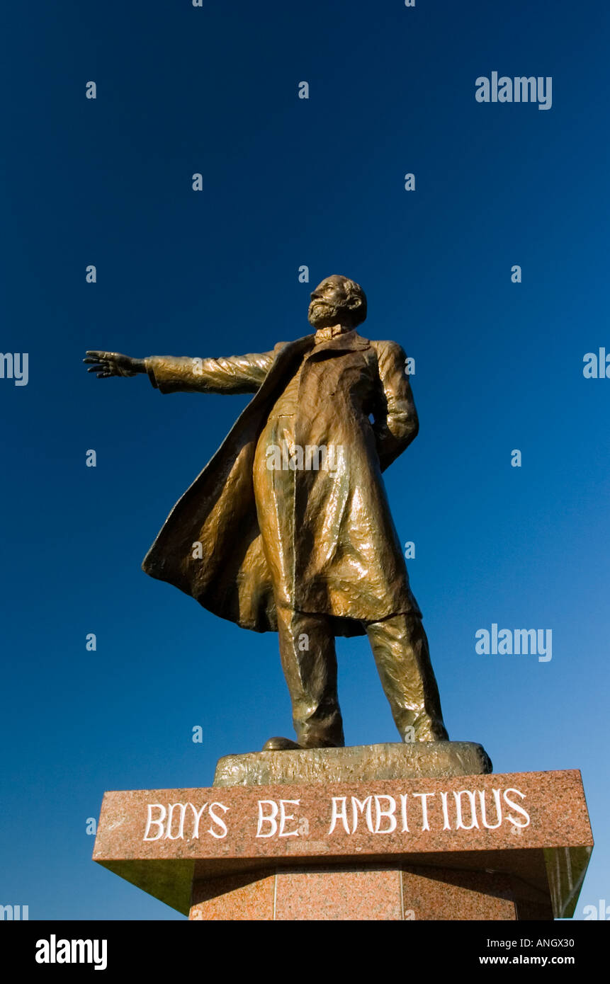 Statua di Dr William Clark S con la famosa frase "Boys essere ambiziosi" in Hitsujigaoka Sapporo Giappone Foto Stock