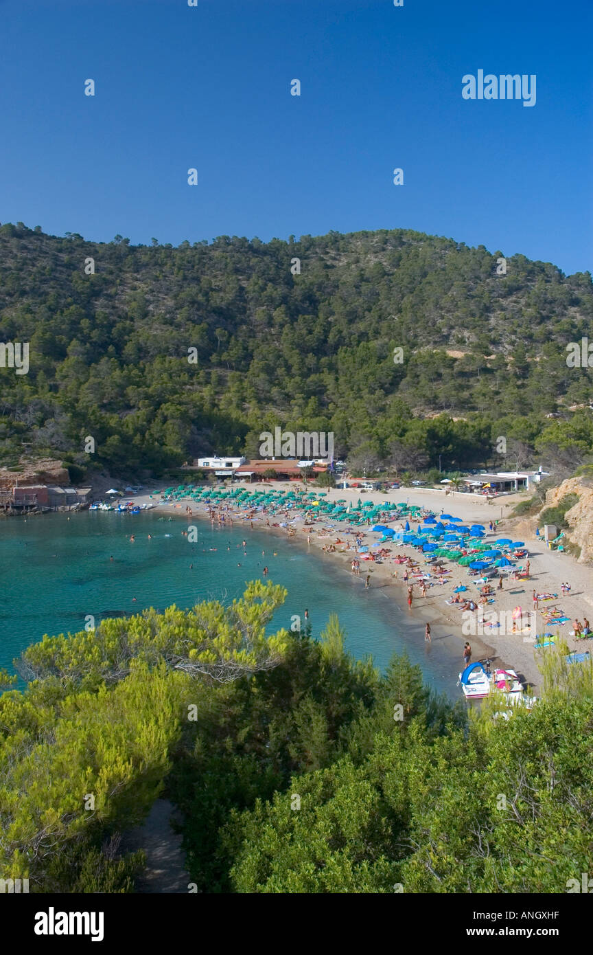 Spiaggia Benirras, a nord di San Miguel, Ibiza, Spagna Foto Stock