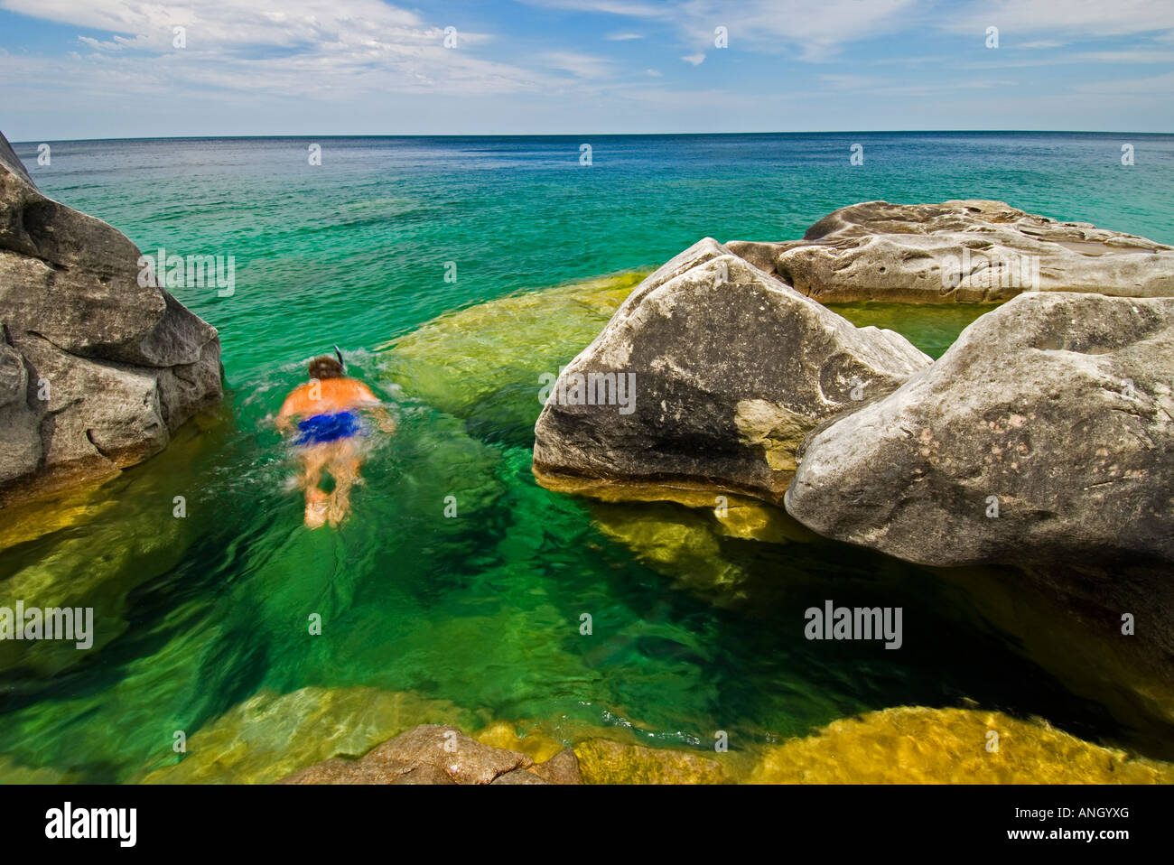 Con la possibilità di fare snorkeling su Georgian Bay, Bruce Peninsula National Park, Ontario, Canada. Foto Stock