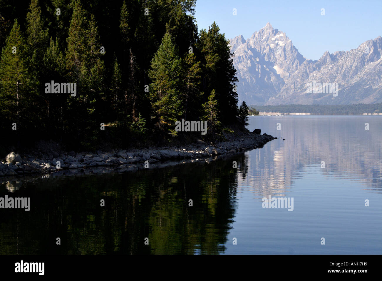 Il lago Jackson e il Grand Tetons montagne, Jackson Hole, Wyoming USA Foto Stock