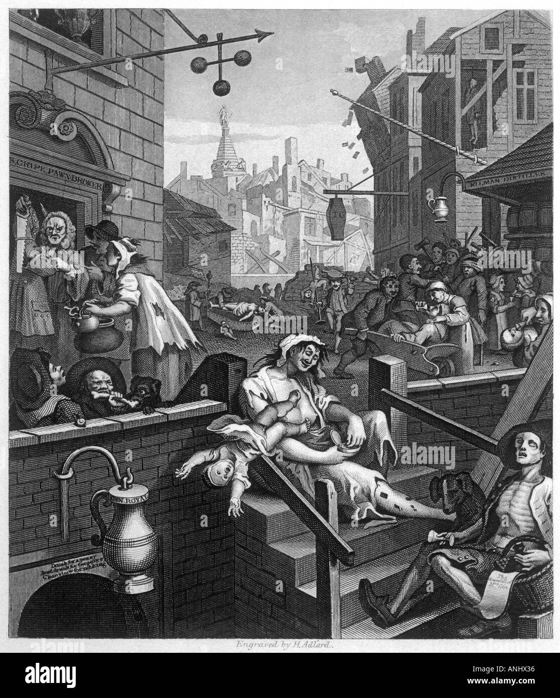 Hogarth Gin Lane Foto Stock