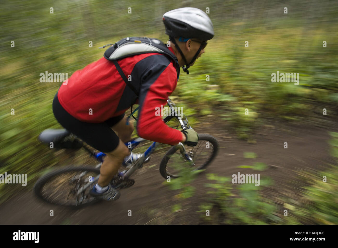 Profilo di un uomo maturo in mountain bike Foto Stock