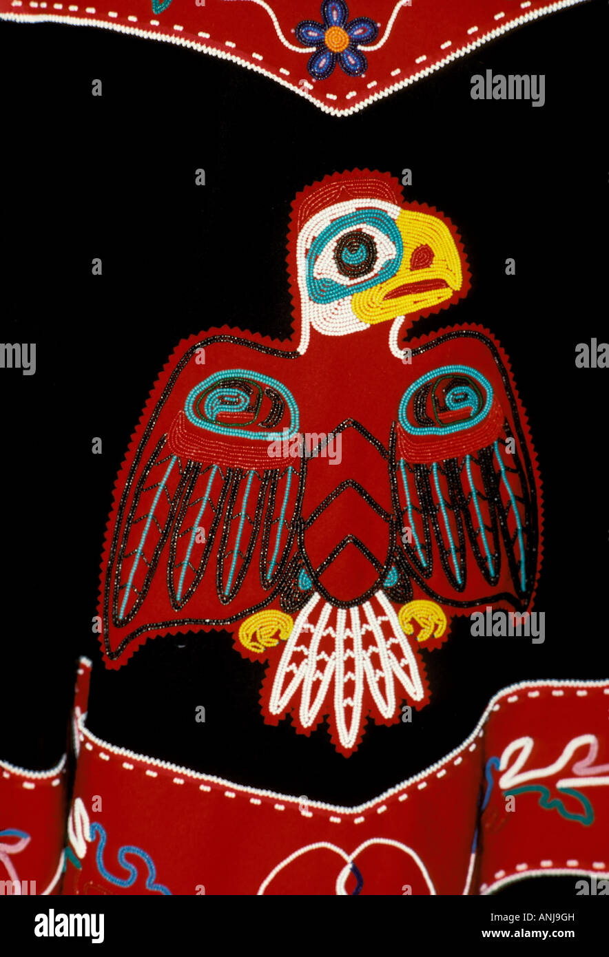 AK Alaska Tlingit panno indiano eagle motif nativo americano America artigianato artigianato indiano di cucito cucito Alaskan Foto Stock