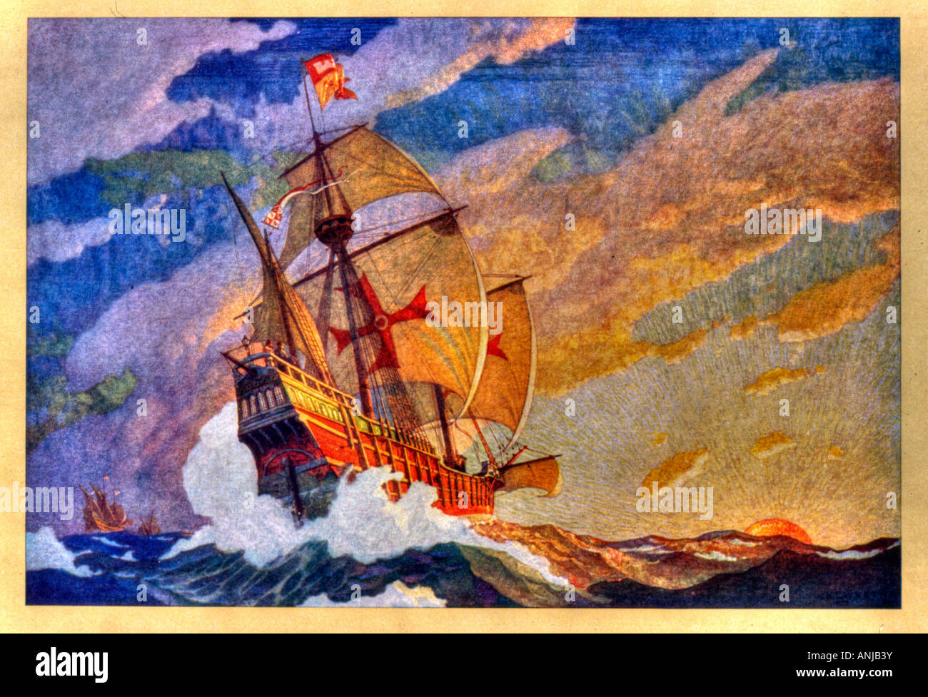 Le navi di Cristoforo Colombo in mare la traversata dell'Atlantico Foto Stock