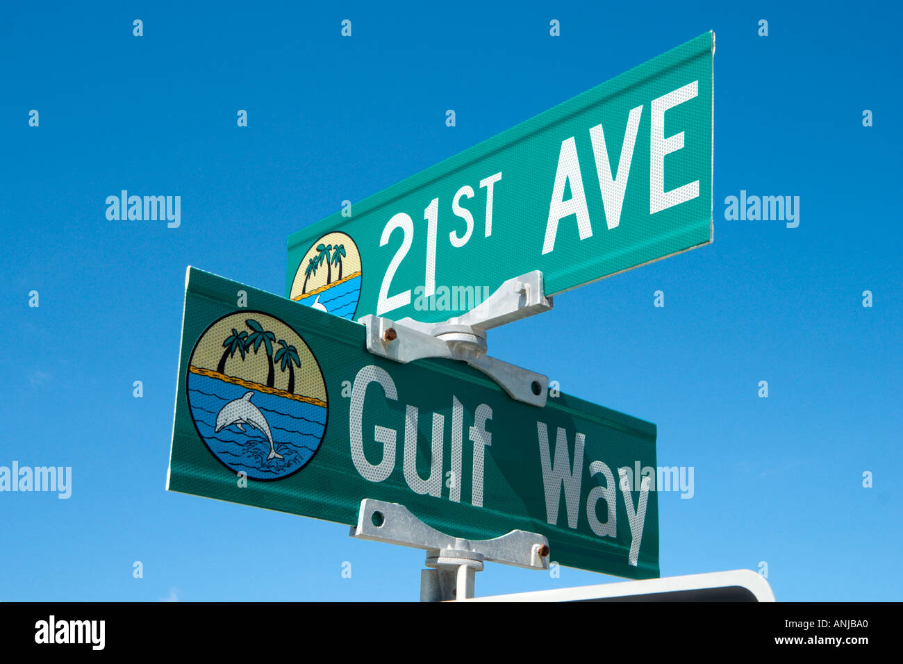 Strada segno, St Pete Beach, costa del Golfo della Florida, Stati Uniti d'America Foto Stock