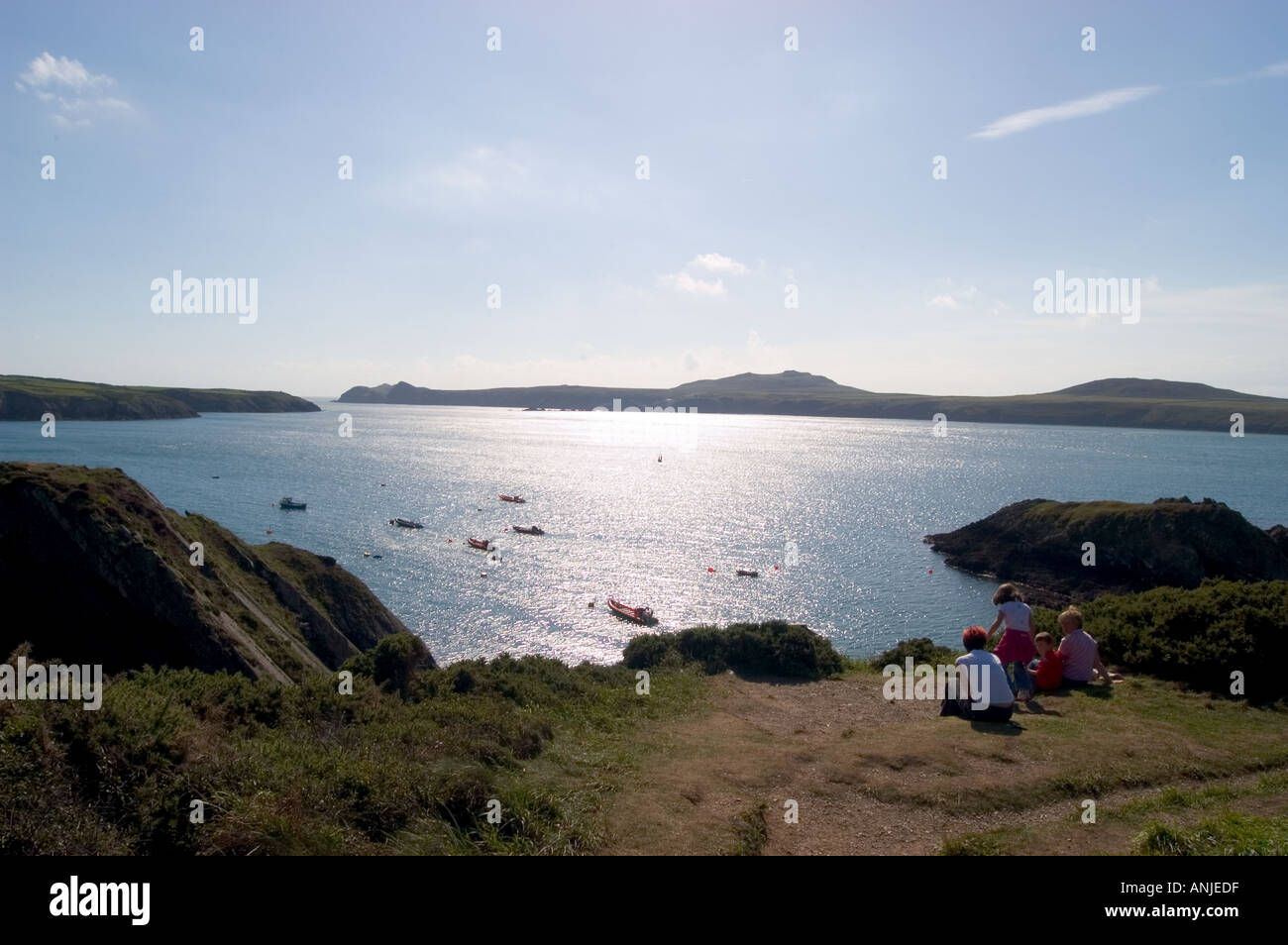 Ramsey Suono e Ramsey Island da Il Pembrokeshire sentiero costiero a St Davids Pembrokeshire West Wales Foto Stock