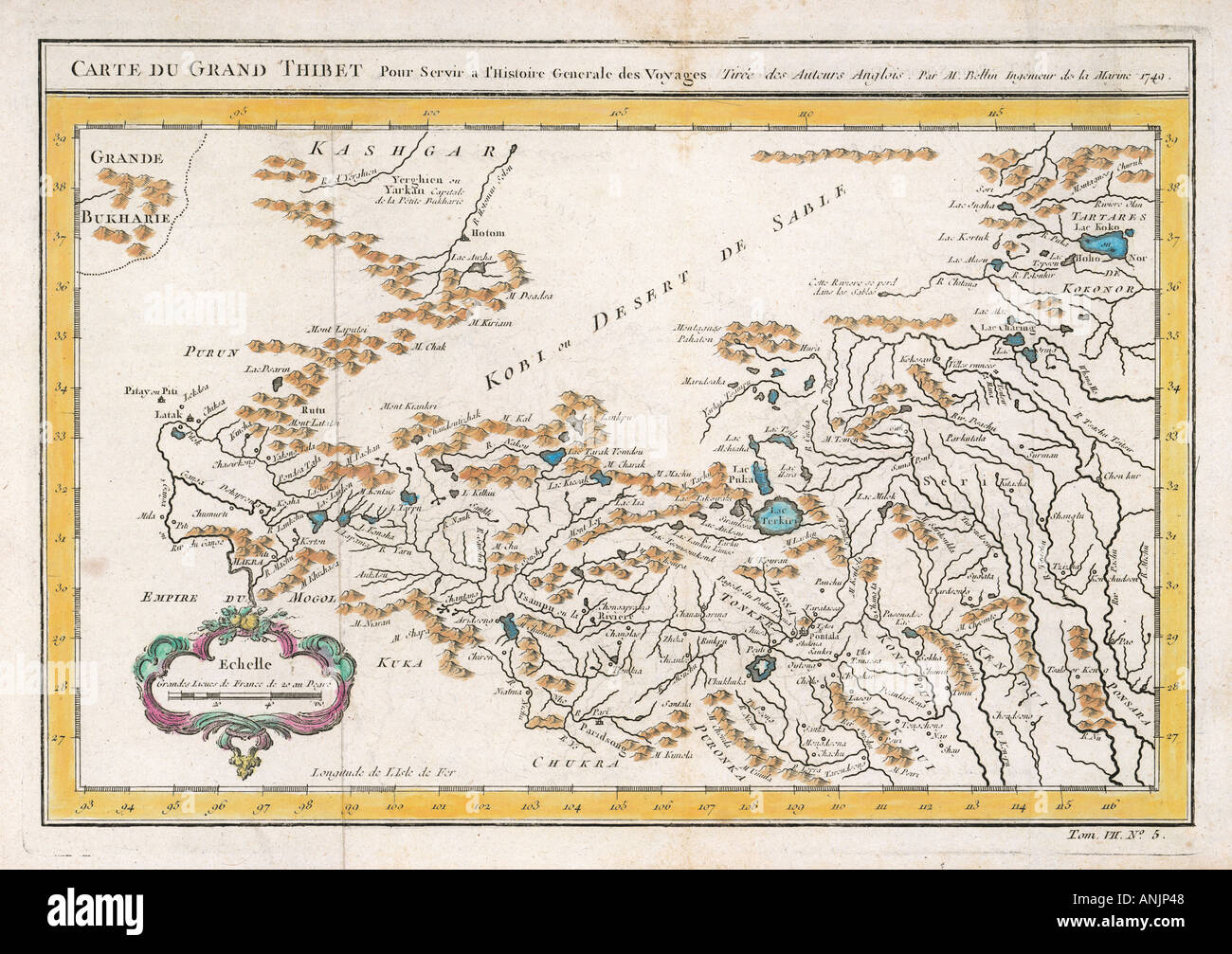 Mappa Cina Tibet 1749 Foto Stock