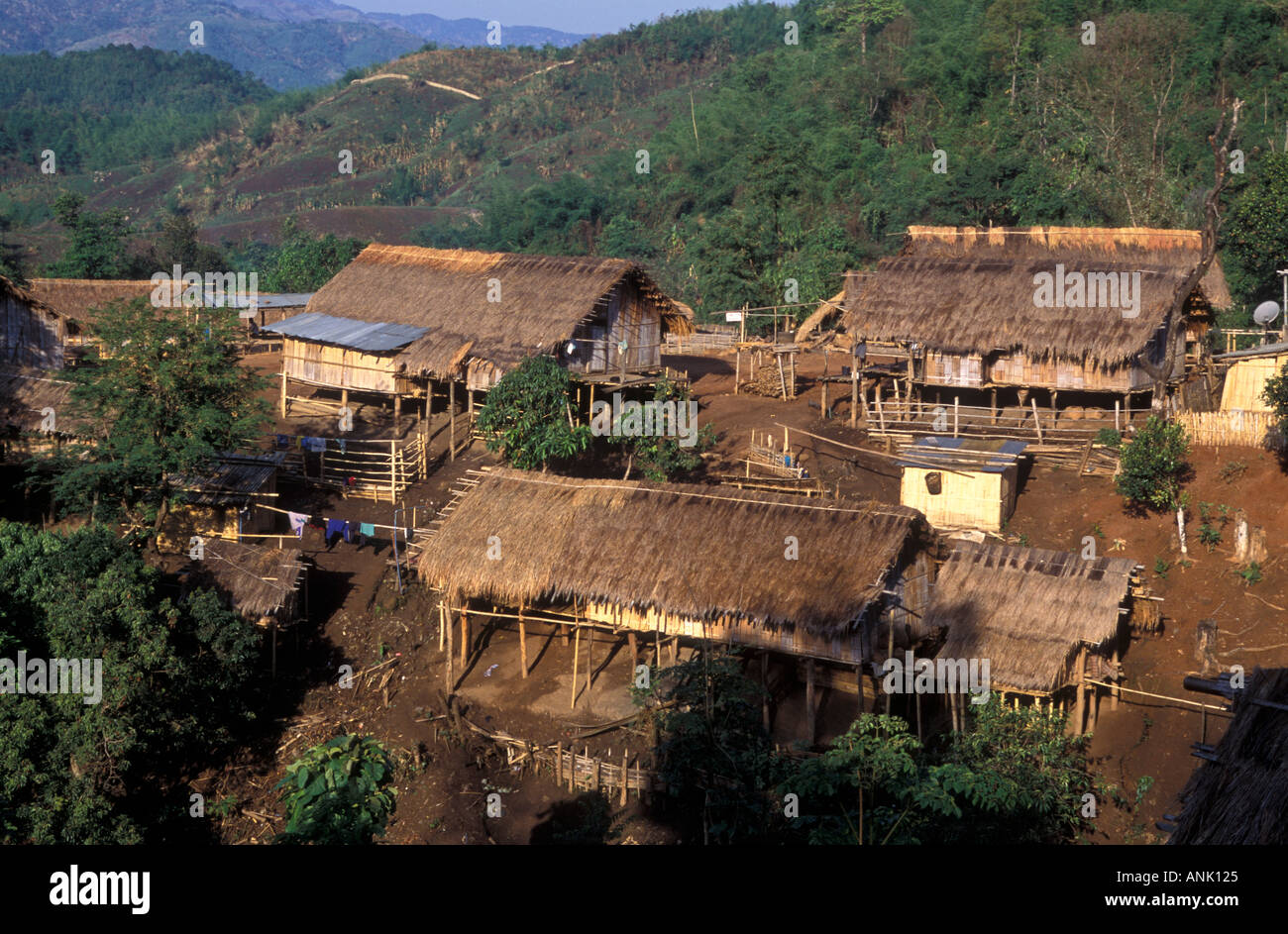 Karen hill tribe case di villaggio Chiang Mai Thailandia Foto Stock