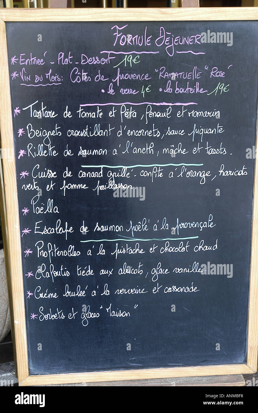 Cibo manoscritte Menu Parigi Francia verticale Foto Stock