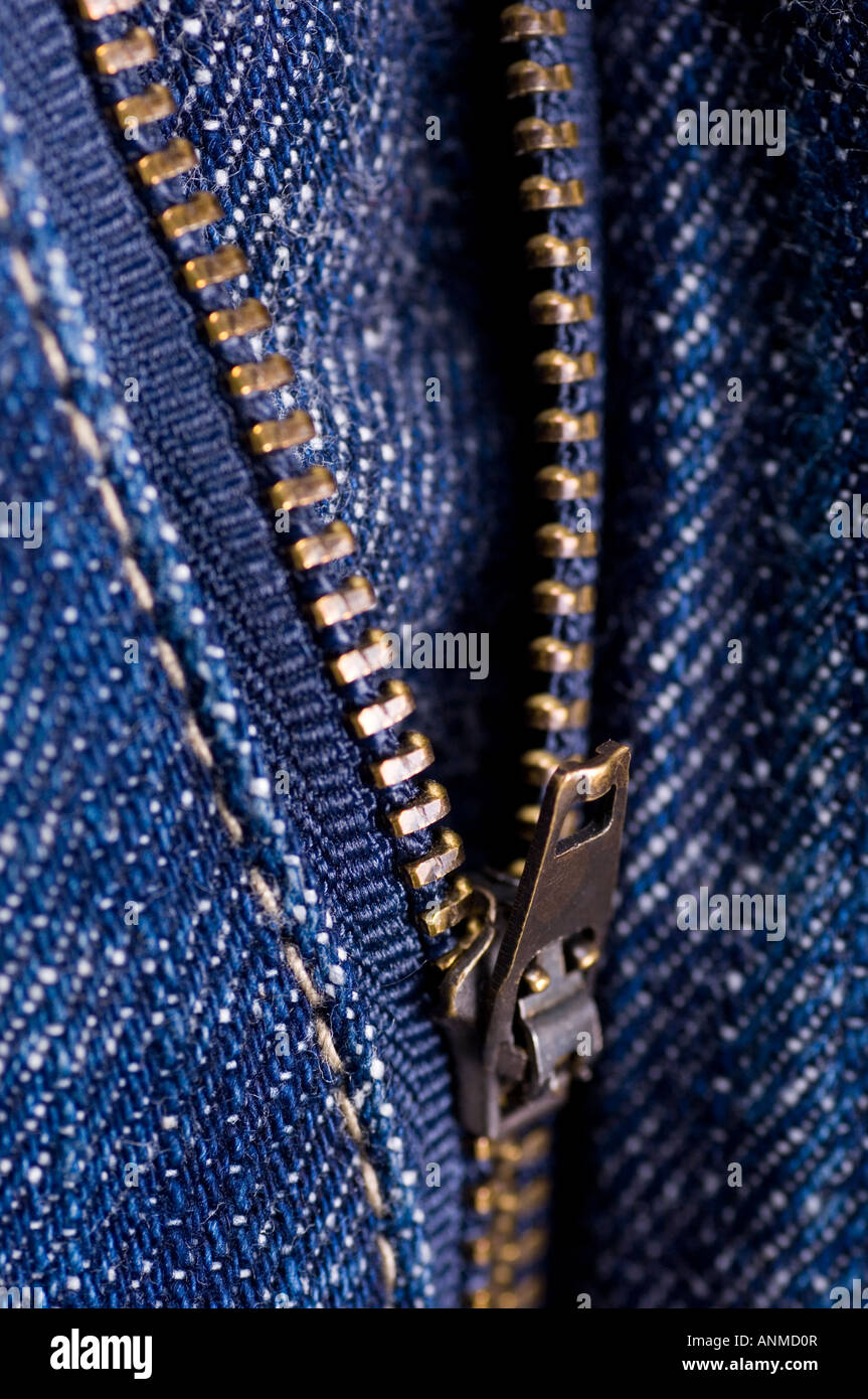 Decompressi jeans denim zipper Foto Stock