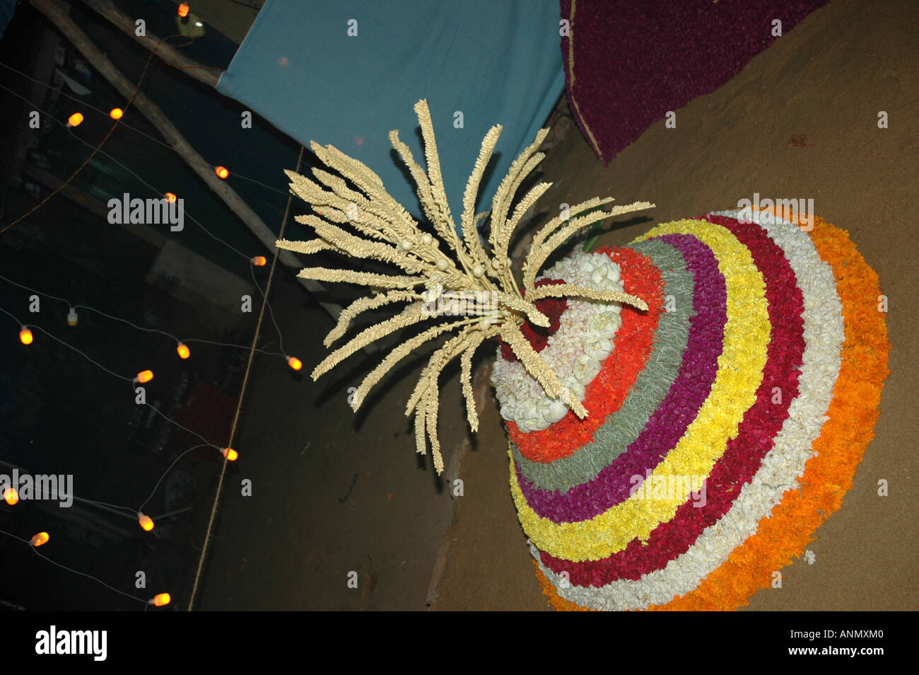 Cerchio striato di forma circolare floreale in Kerala India meridionale durante il festival di Onam Foto Stock