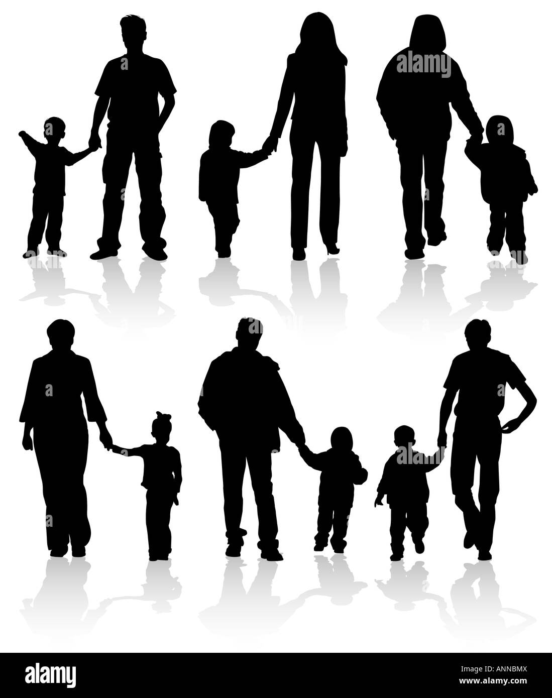 Sagome dei genitori con bambini Foto Stock