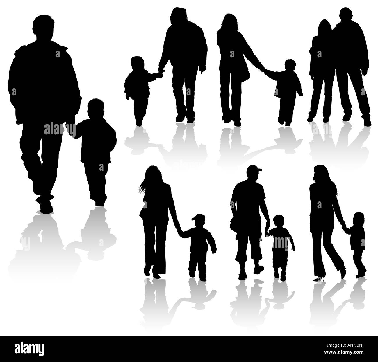 Sagome dei genitori con bambini Foto Stock