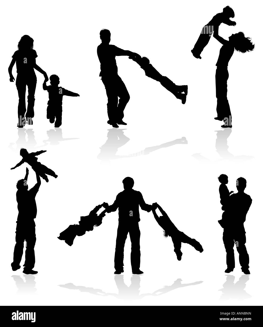 Sagome dei genitori con bambini Foto Stock