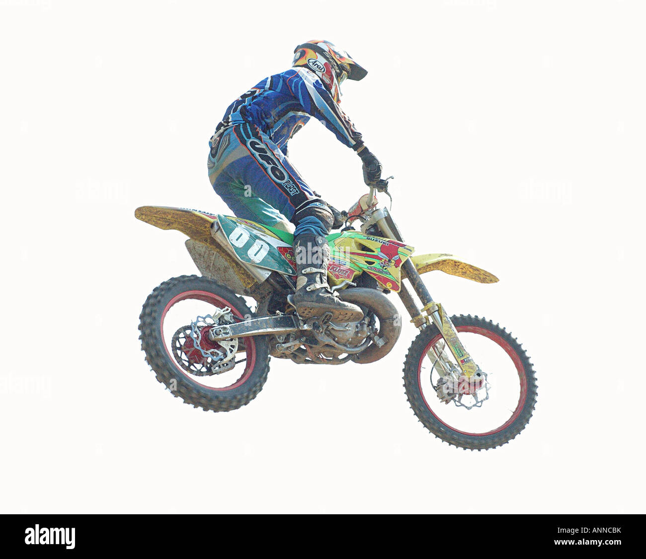 Motocross Racer Junmping durante una gara Foto Stock