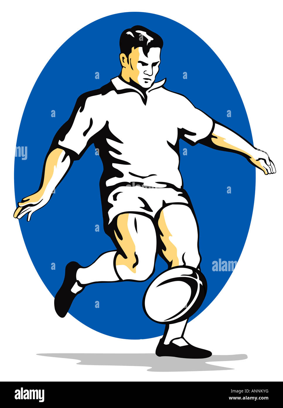Giocatore di Rugby calciare la palla Foto Stock