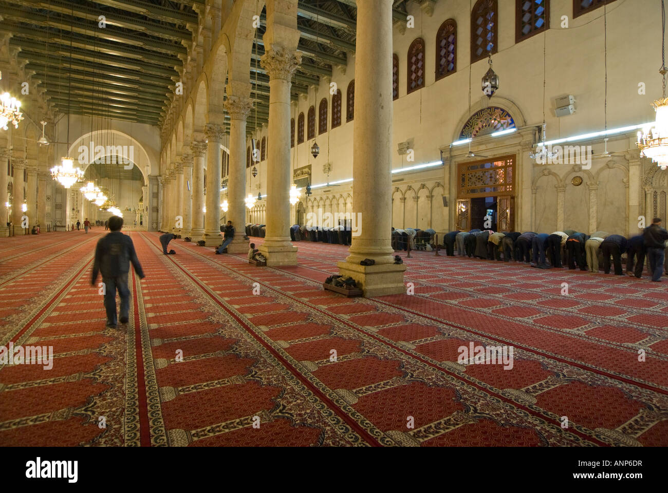 Il momento di preghiera, la Grande Moschea di Damasco, Siria Foto Stock