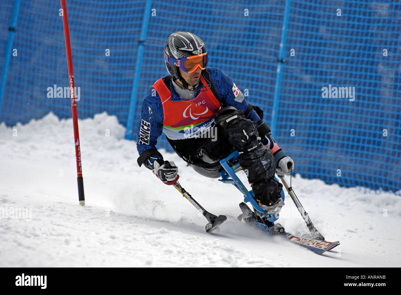 Jean Yves Le Meur della Francia nella mens Sci Alpino Slalom seduta la concorrenza Foto Stock