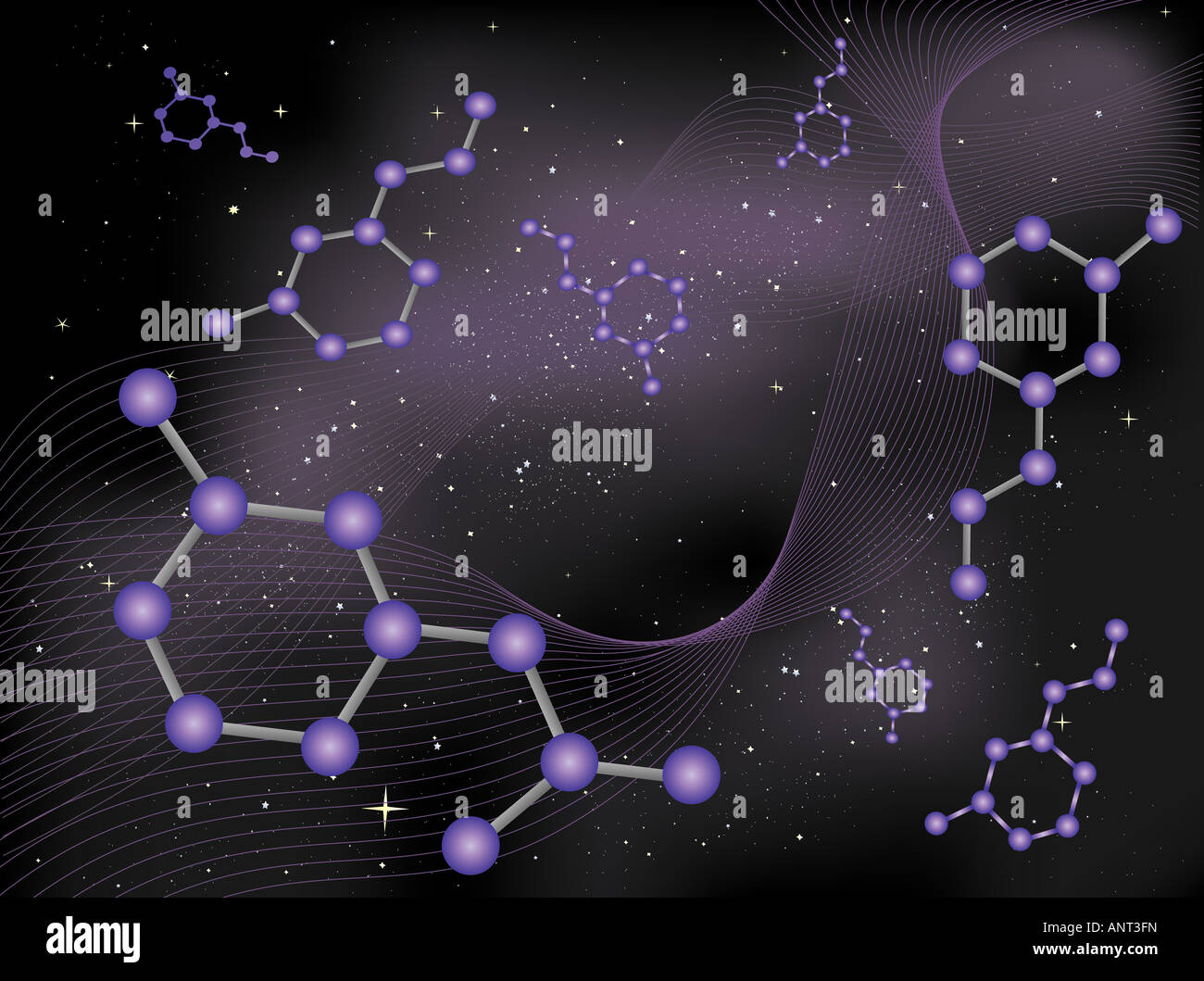 Rappresentazione astratta di molecole drifting nello spazio profondo Foto Stock