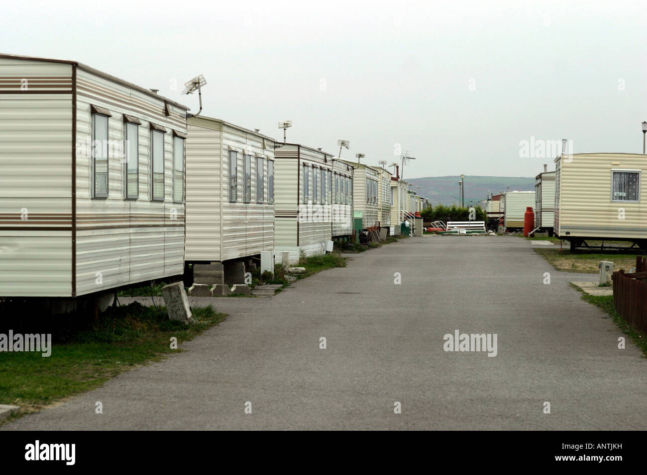 Righe di roulotte a Trecco Bay Caravan Park, pensato per essere Europe" più grandi caravan park. Trecco Bay, Porthcawl, South Wales, Regno Unito Foto Stock