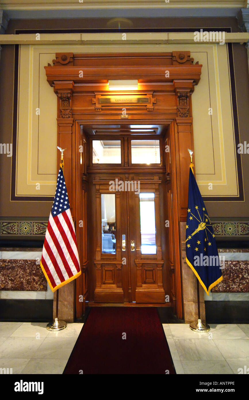 Le porte alla Indiana governatore dello Stato s office all'interno di State Capitol Building, Indianapolis, IN Foto Stock