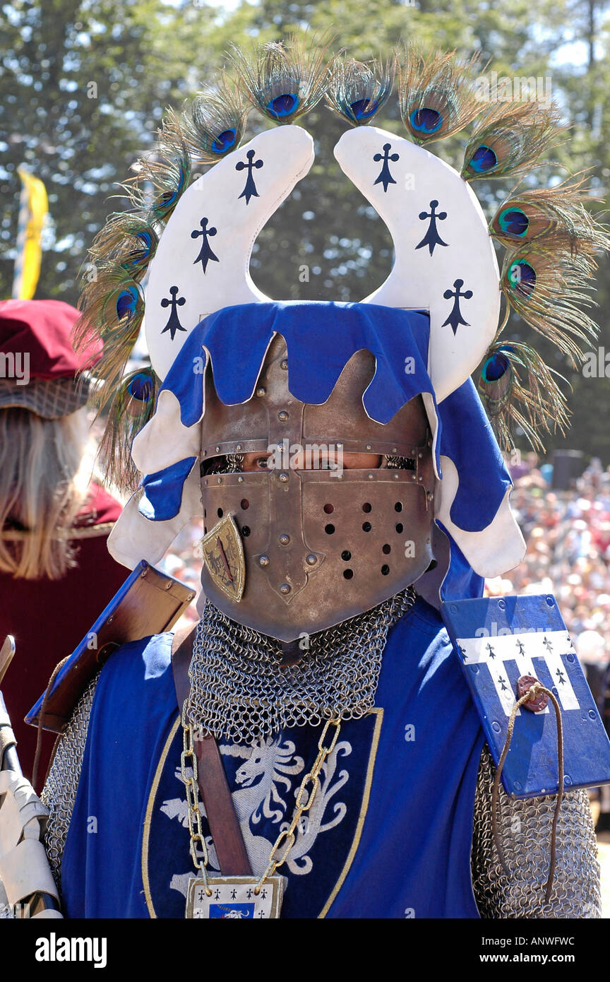 Cavaliere Azzurro medievale in costume medievale, cavaliere festival Ritterspiele Kaltenberger, Kaltenberg, Alta Baviera, Germania Foto Stock