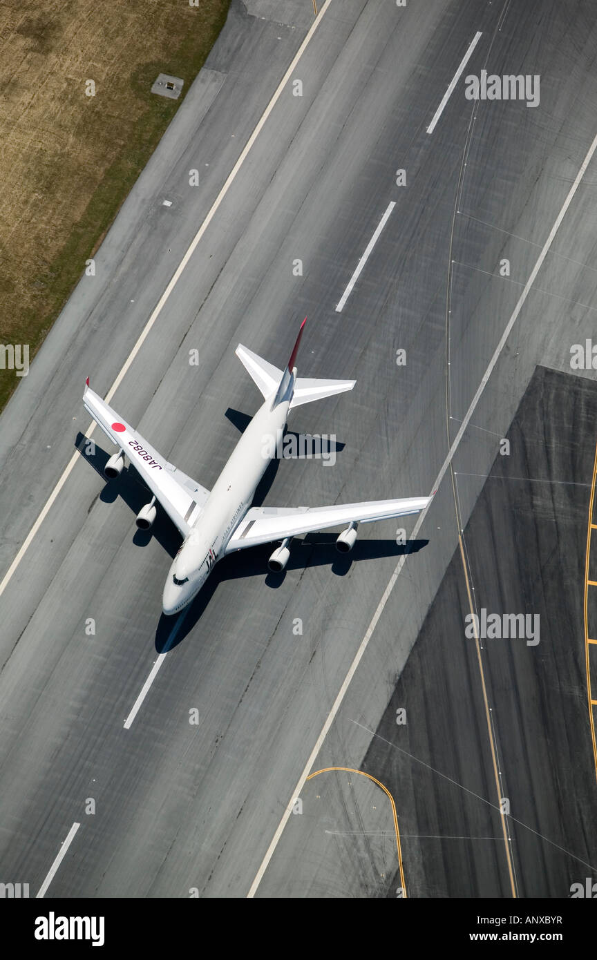 Antenna Boeing 747 OFS JAL Japan Airlines, San Francisco pista da sopra Foto Stock