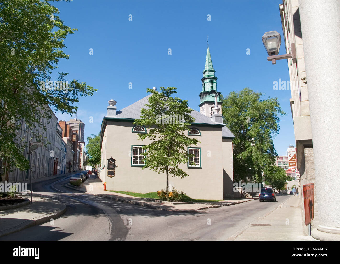 La città di Quebec, Canada corner Rue Cook e rue Ste-Anne, St.Andrew's chiesa Foto Stock