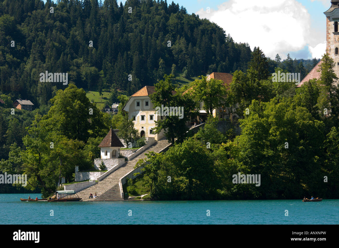 Chiesa dell Assunzione di Maria, Bled Island, il lago di Bled, Slovenia. Foto Stock