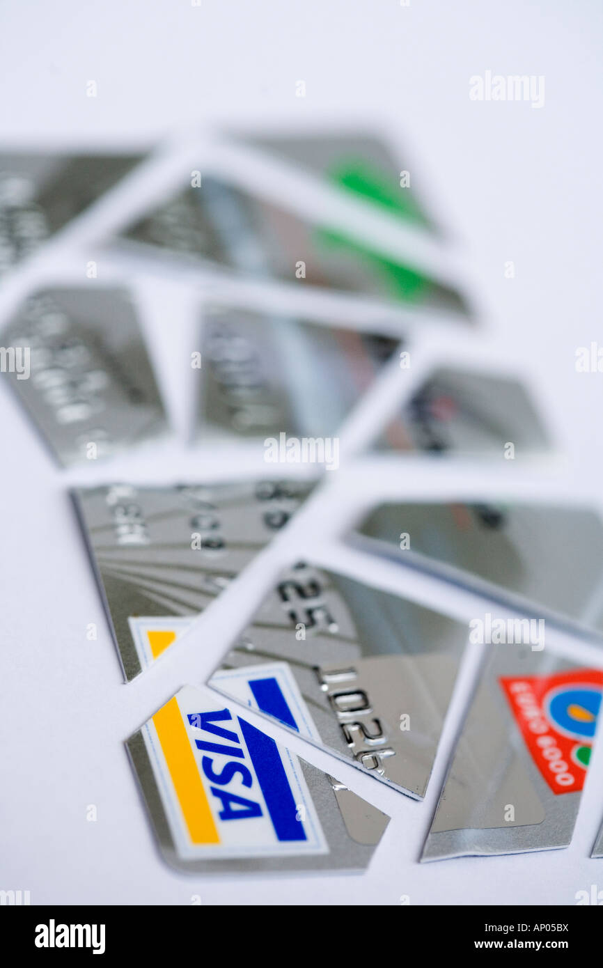 Carta di credito tagliata in pezzi Foto Stock