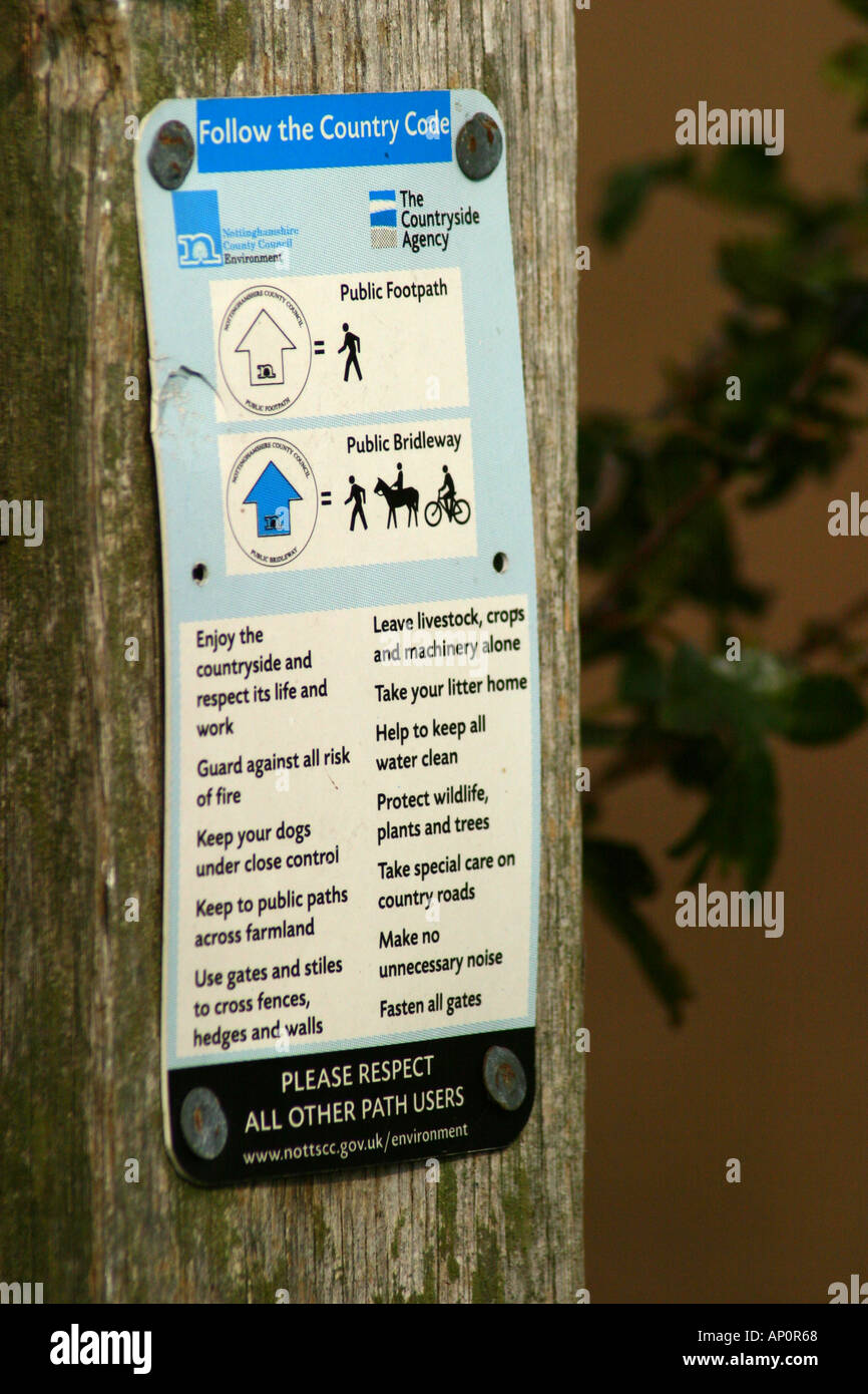 Segno indicante il codice del paese nel Nottinghamshire Foto Stock
