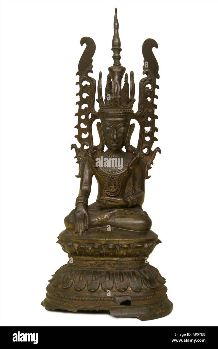 Buddha Birmania in bronzo del xviii secolo croce seduto zampe in mani bhumisparsa mudra la messa a terra toccando pongono simboleggiante unselfishnes Foto Stock