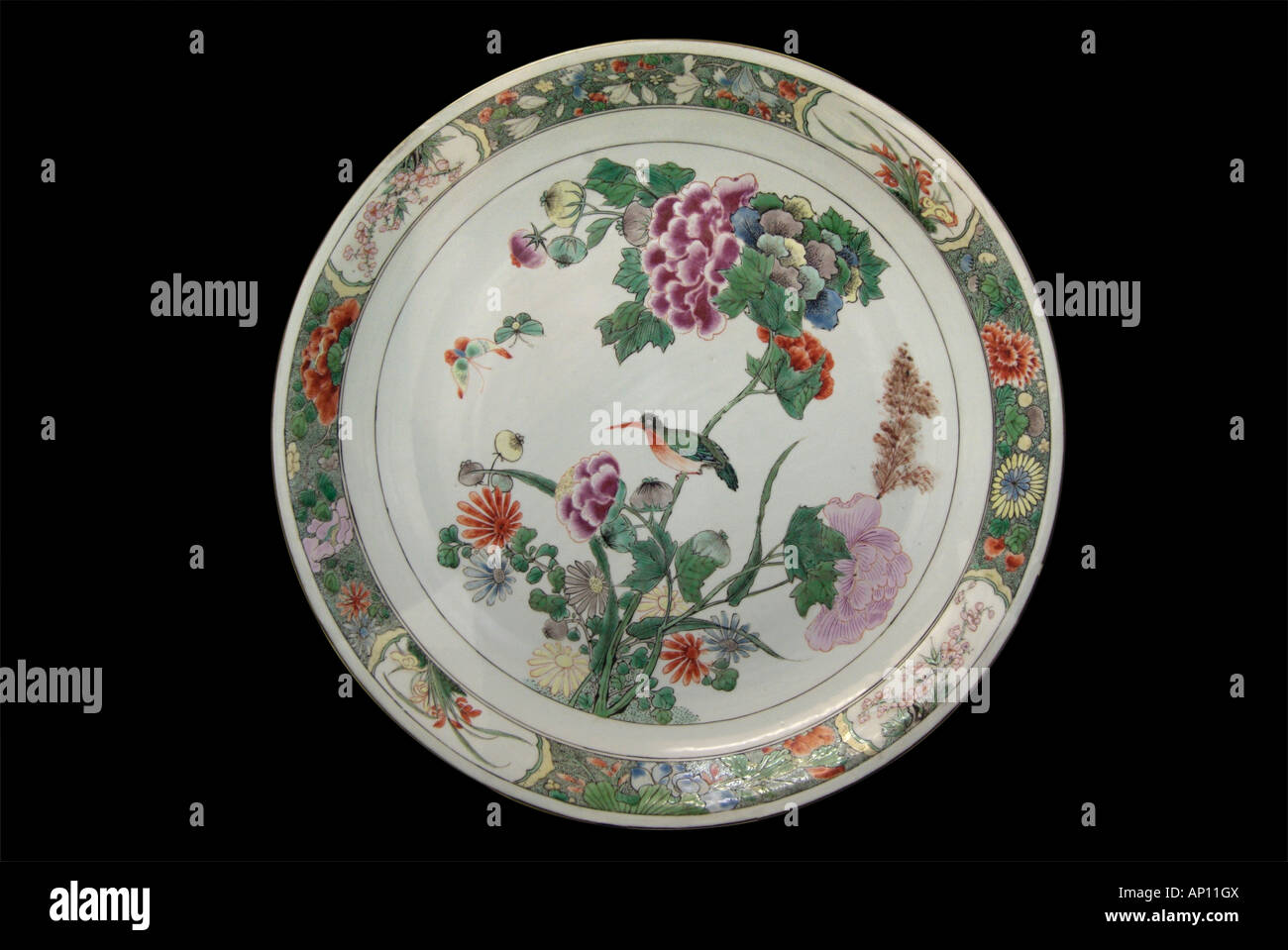 Porcellana piastra in ceramica cinese giardino di fiori bird simmetria equilibrio grazia armonia cloud flower garden dinastia mancesi Gior Aisin Foto Stock