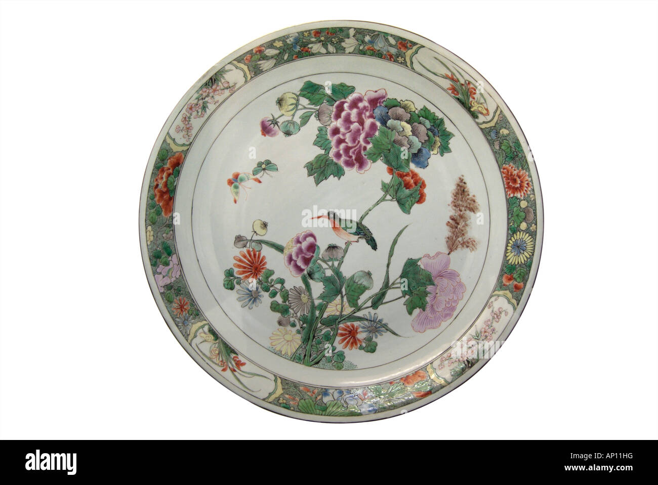 Porcellana piastra in ceramica cinese giardino di fiori bird simmetria equilibrio grazia armonia cloud flower garden dinastia mancesi Gior Aisin Foto Stock