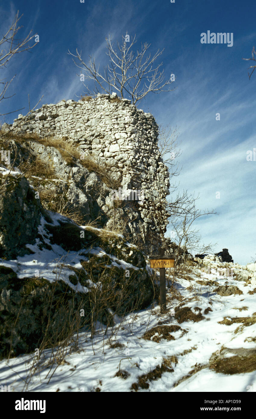 Rovine del castello di Muran, inverno, Slovacchia Foto Stock
