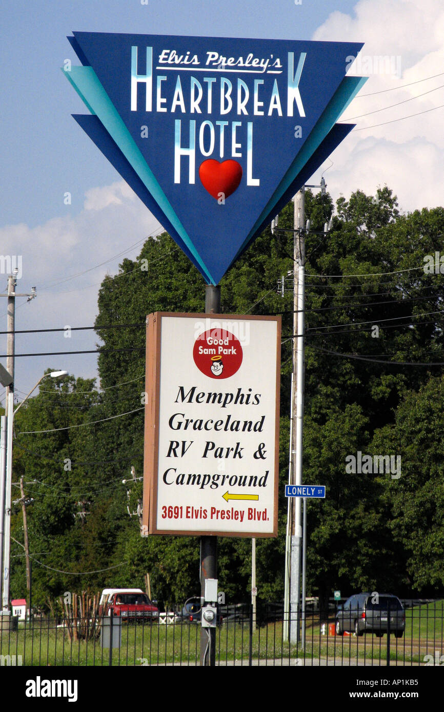 Elvis Presley Heartbreak Hotel e Lonely Street segni di Memphis, Stati Uniti d'America Foto Stock