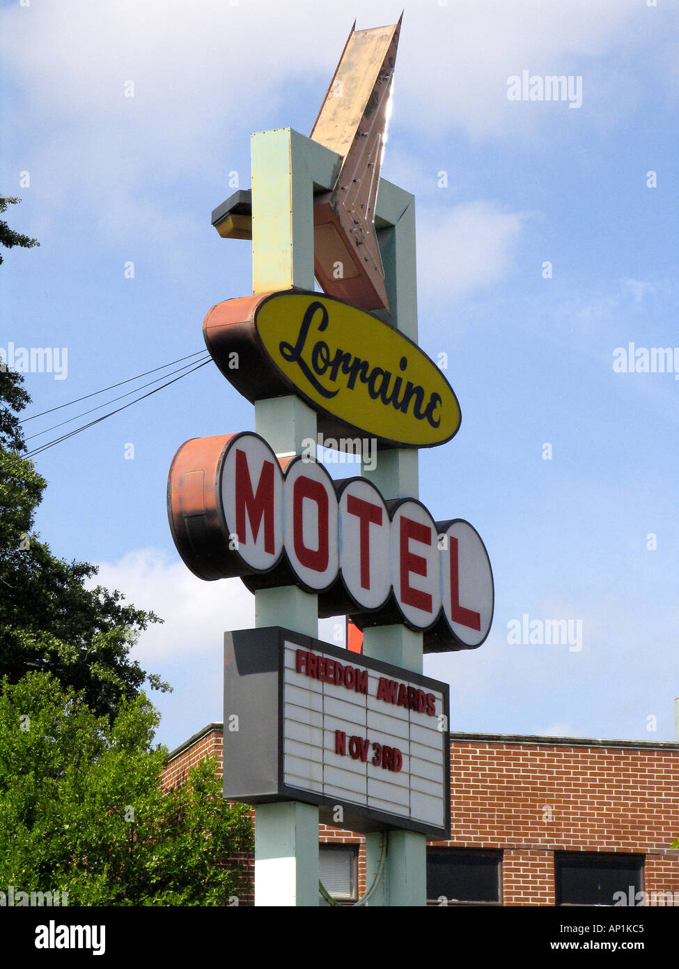 Segno per Lorraine Motel scena di Martin Luther King Jr le riprese di Memphis, Stati Uniti d'America Foto Stock