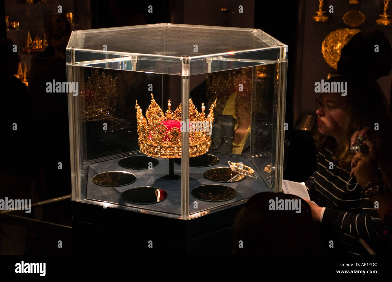 Ai visitatori la visione della corona in oro con gioielli casi in  background il tesoro reale il castello di Rosenborg a Copenaghen Foto stock  - Alamy