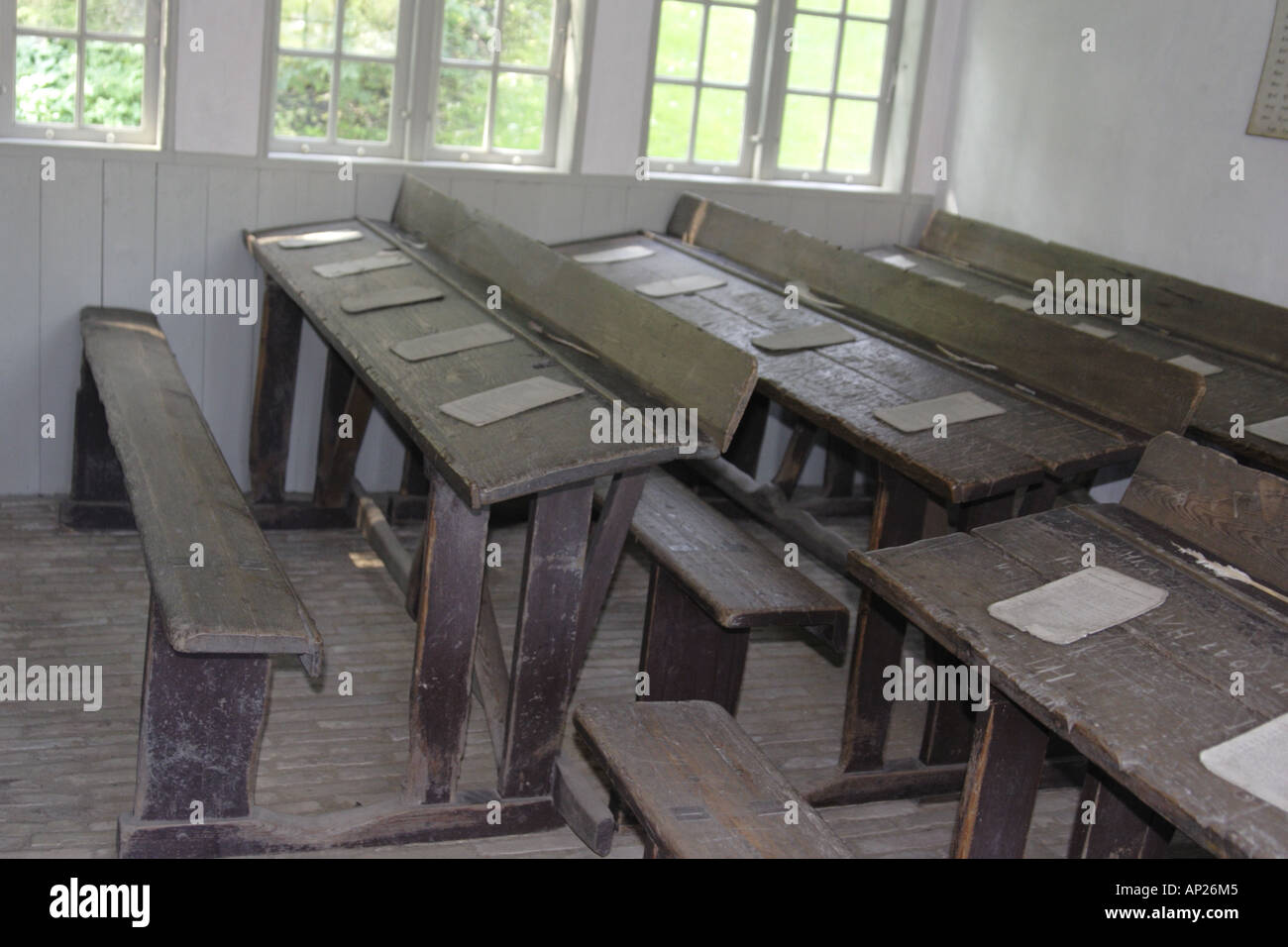 Vecchia aula scolastica nella vecchia città museo Den Gamle By, Arhus Danimarca Foto Stock